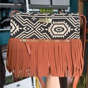 White Elm Black & Brown Fringe Crossbody Bag